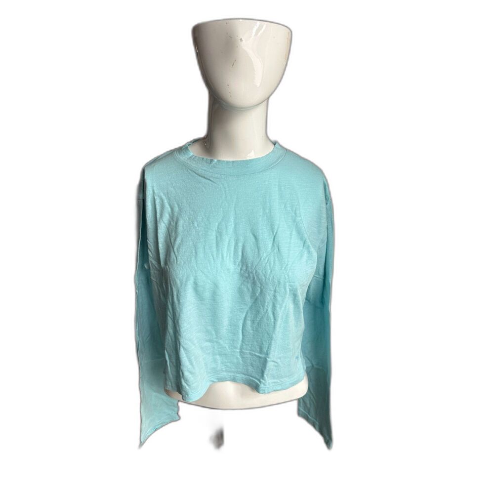 PINK Victoria’s Secret Cropped Top Long Sleeves Sz S Crew Neck Cotton Blue